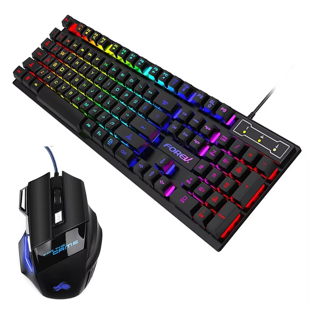 Wired Office Gaming Keyboard Mouse Set USB RGB Backlight Luminous Mechanical Feel Keyboard for Laptop Computer PC Accessories