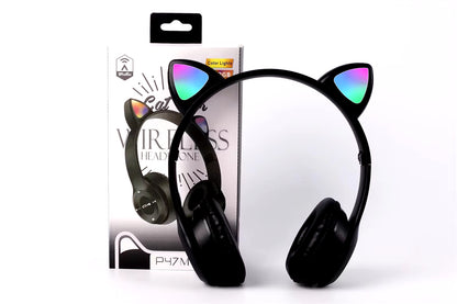 Wireless Headphones Cat Ear Bluetooth-Compatible Helmets Stereo Bass Over-Ear Headsets Sports Headphones for Kids and Adult