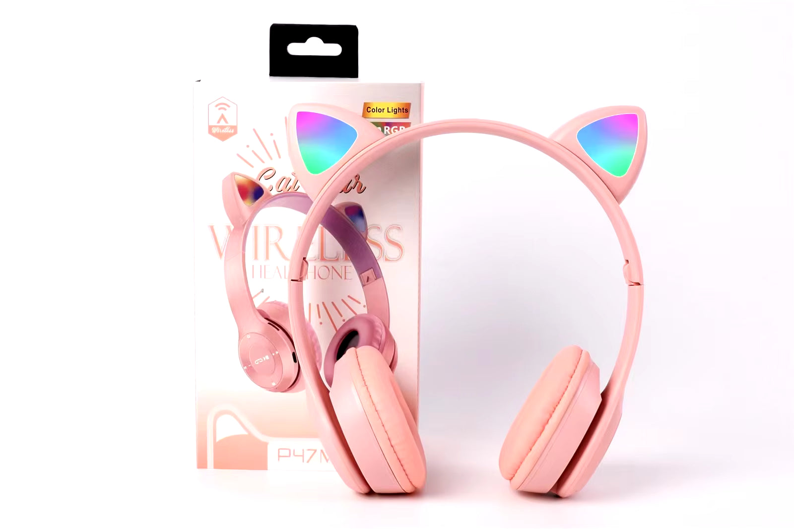 Wireless Headphones Cat Ear Bluetooth-Compatible Helmets Stereo Bass Over-Ear Headsets Sports Headphones for Kids and Adult